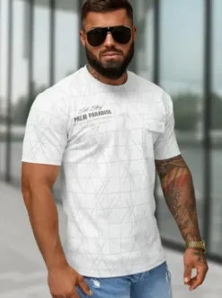 T-shirt męski regular fit biały O/QQ1530^Ozonee New