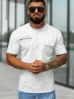 T-shirt męski regular fit biały O/QQ1530^Ozonee New