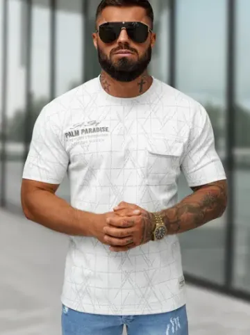 T-shirt męski regular fit biały O/QQ1530^Ozonee New