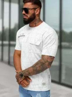 T-shirt męski regular fit biały O/QQ1530^Ozonee New