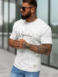 T-shirt męski regular fit biały O/QQ1535^Ozonee Discount