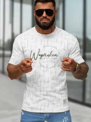 T-shirt męski regular fit biały O/QQ1535^Ozonee Discount