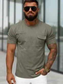 T-shirt męski regular fit ciemno-szary O/QQ1530^Ozonee Online