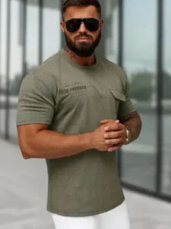 T-shirt męski regular fit ciemno-szary O/QQ1530^Ozonee Online