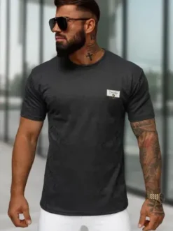 T-shirt męski regular fit czarny O/QQ1568^Ozonee Discount