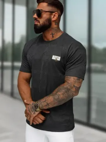 T-shirt męski regular fit czarny O/QQ1568^Ozonee Discount