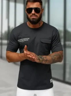 T-shirt męski regular fit czarny O/QQ1530^Ozonee Hot