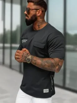 T-shirt męski regular fit czarny O/QQ1530^Ozonee Hot