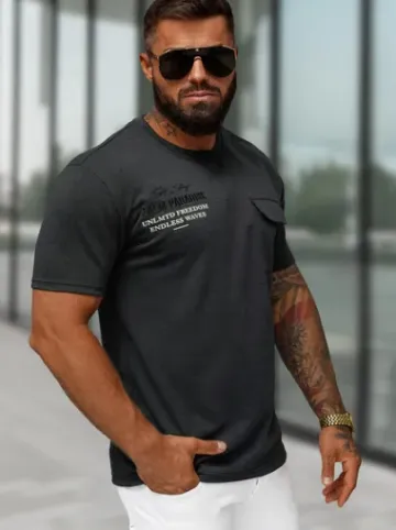 T-shirt męski regular fit czarny O/QQ1530^Ozonee Hot