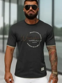 T-shirt męski regular fit czarny O/QQ1535^Ozonee Discount