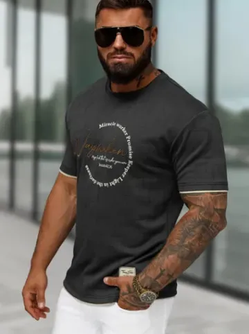 T-shirt męski regular fit czarny O/QQ1535^Ozonee Discount