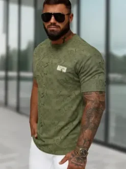 T-shirt męski regular fit khaki O/QQ1568^Ozonee Best