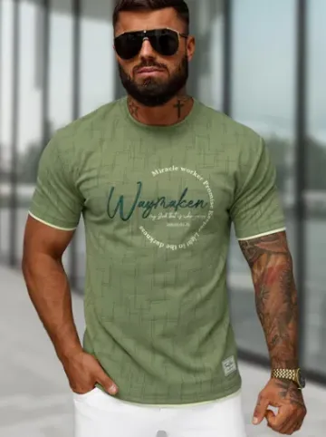 T-shirt męski regular fit khaki O/QQ1535^Ozonee Online