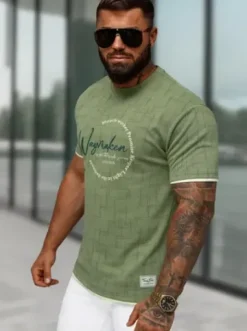 T-shirt męski regular fit khaki O/QQ1535^Ozonee Online
