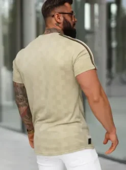 T-shirt męski slim fit beżowy O/QS11621^Ozonee Outlet