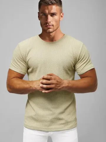 T-shirt męski slim fit beżowy O/7766TZ^Ozonee Discount