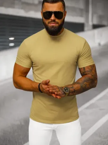 T-shirt męski slim fit beżowy NB/MT3001^Ozonee Outlet