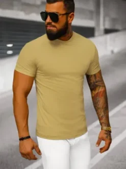 T-shirt męski slim fit beżowy NB/MT3001^Ozonee Outlet