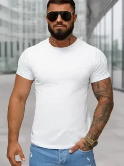 T-shirt męski slim fit biały O/QQ1388^Ozonee Clearance