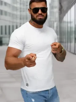 T-shirt męski slim fit biały O/QQ1388^Ozonee Clearance