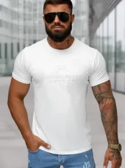 T-shirt męski slim fit biały O/QQ1389^Ozonee Clearance