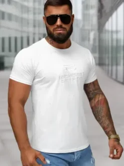 T-shirt męski slim fit biały O/QQ1389^Ozonee Clearance