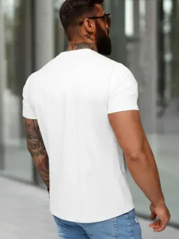 T-shirt męski slim fit biały O/QQ1390^Ozonee Hot