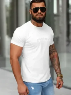 T-shirt męski slim fit biały O/QQ1386^Ozonee Online
