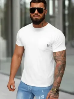 T-shirt męski slim fit biały O/QQ1387^Ozonee Hot