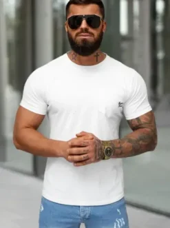T-shirt męski slim fit biały O/QQ1387^Ozonee Hot