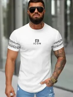 T-shirt męski slim-fit biały O/B1213^Ozonee Clearance