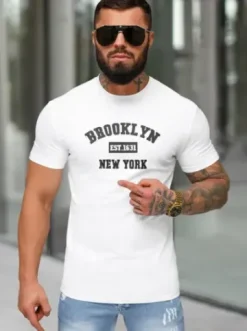 T-shirt męski slim fit biały NB/MT3134^Ozonee Fashion