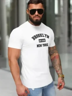 T-shirt męski slim fit biały NB/MT3134^Ozonee Fashion