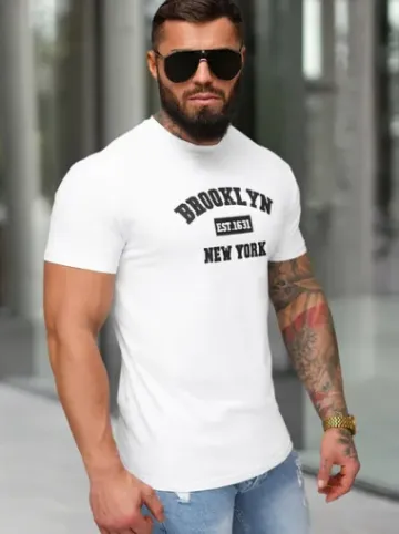 T-shirt męski slim fit biały NB/MT3134^Ozonee Fashion
