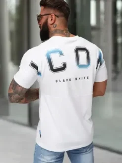 T-shirt męski slim fit biały O/QQ1297^Ozonee Sale