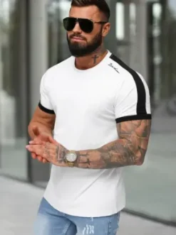 T-shirt męski slim fit biały O/QQ1196^Ozonee Clearance
