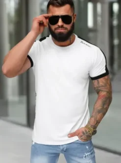 T-shirt męski slim fit biały O/QQ1196^Ozonee Clearance