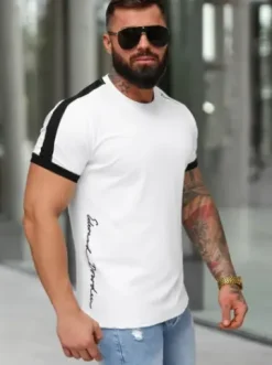T-shirt męski slim fit biały O/QQ1196^Ozonee Clearance