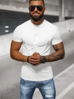 T-shirt męski slim fit biały NB/MT3103^Ozonee Hot