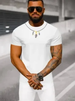 T-shirt męski slim fit biały NB/MT3051Z^Ozonee Hot