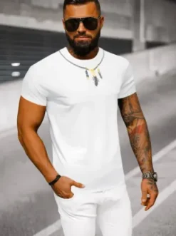 T-shirt męski slim fit biały NB/MT3051Z^Ozonee Hot