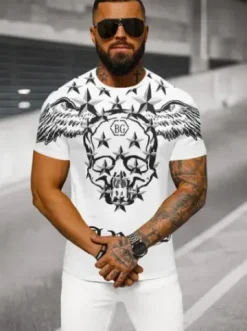 T-shirt męski slim fit biały NB/MT3053Z^Ozonee Discount