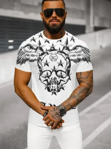 T-shirt męski slim fit biały NB/MT3053Z^Ozonee Discount