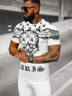 T-shirt męski slim fit biały NB/MT3053Z^Ozonee Discount