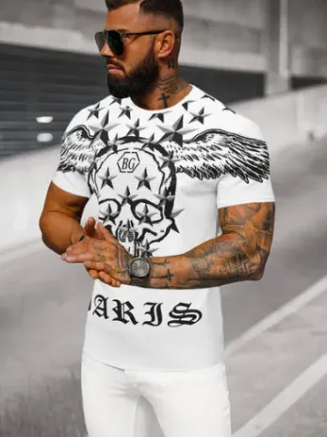 T-shirt męski slim fit biały NB/MT3053Z^Ozonee Discount