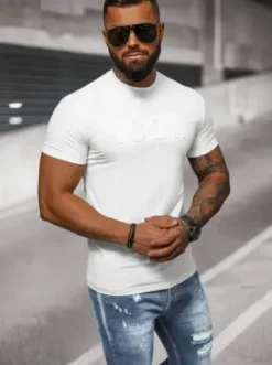 T-shirt męski slim fit biały NB/MT3111^Ozonee Fashion