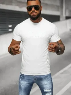 T-shirt męski slim fit biały NB/MT3111^Ozonee Fashion