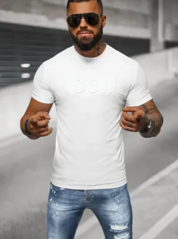 T-shirt męski slim fit biały NB/MT3111^Ozonee Fashion