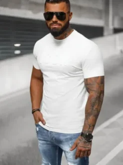 T-shirt męski slim fit biały NB/MT3111^Ozonee Fashion