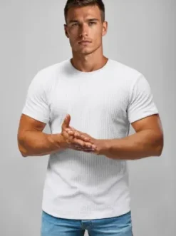 T-shirt męski slim fit biały O/7766TZ^Ozonee New